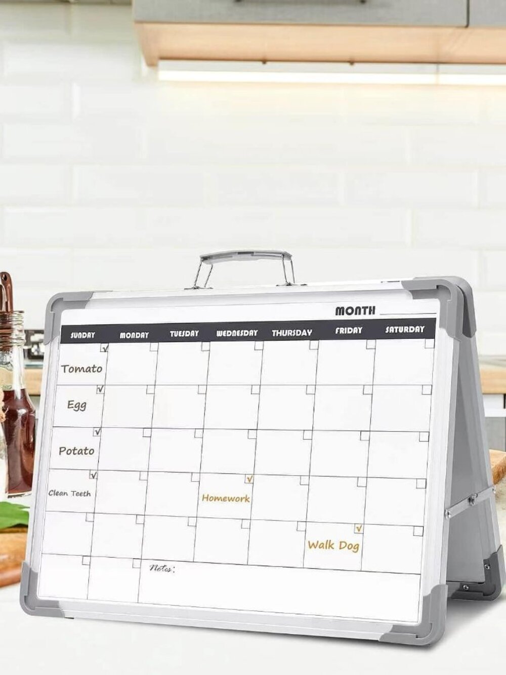 Magnetic Dry Erase Board with Calendar - Small Double Sided Whiteboard on Deskto - Picture 7 of 8